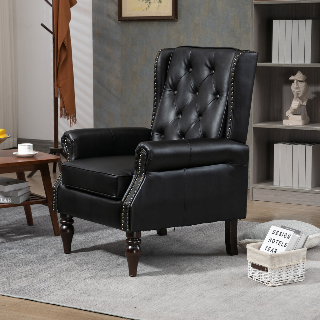 Modern Accent Armchair with Sturdy Wood Legs in Black PU Leather for Living Room or Bedroom - Grand Goldman Shop