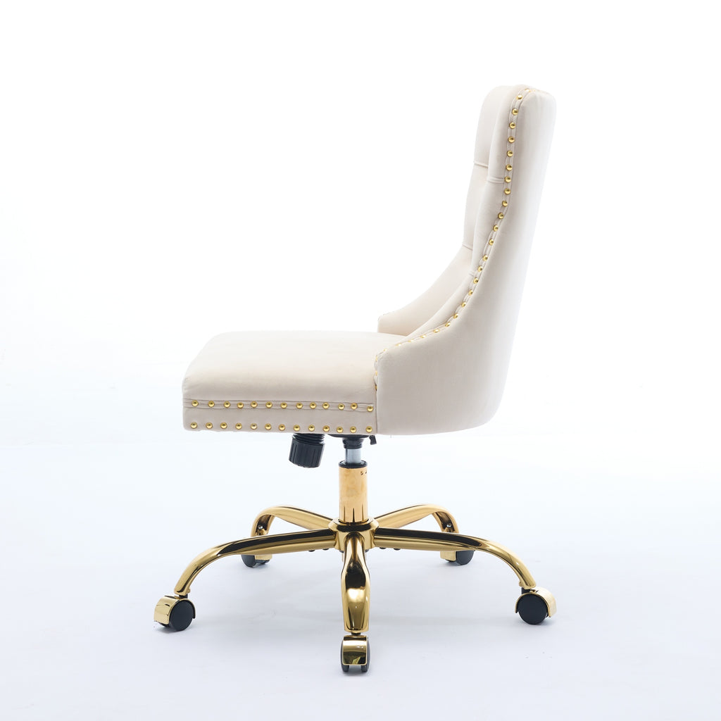 A&A Furniture Office Chair,Modern Velvet Upholstered Tufted Button Home Office Chair with Golden Metal Base,Adjustable Desk C