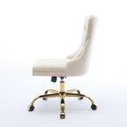 A&A Furniture Office Chair,Modern Velvet Upholstered Tufted Button Home Office Chair with Golden Metal Base,Adjustable Desk C