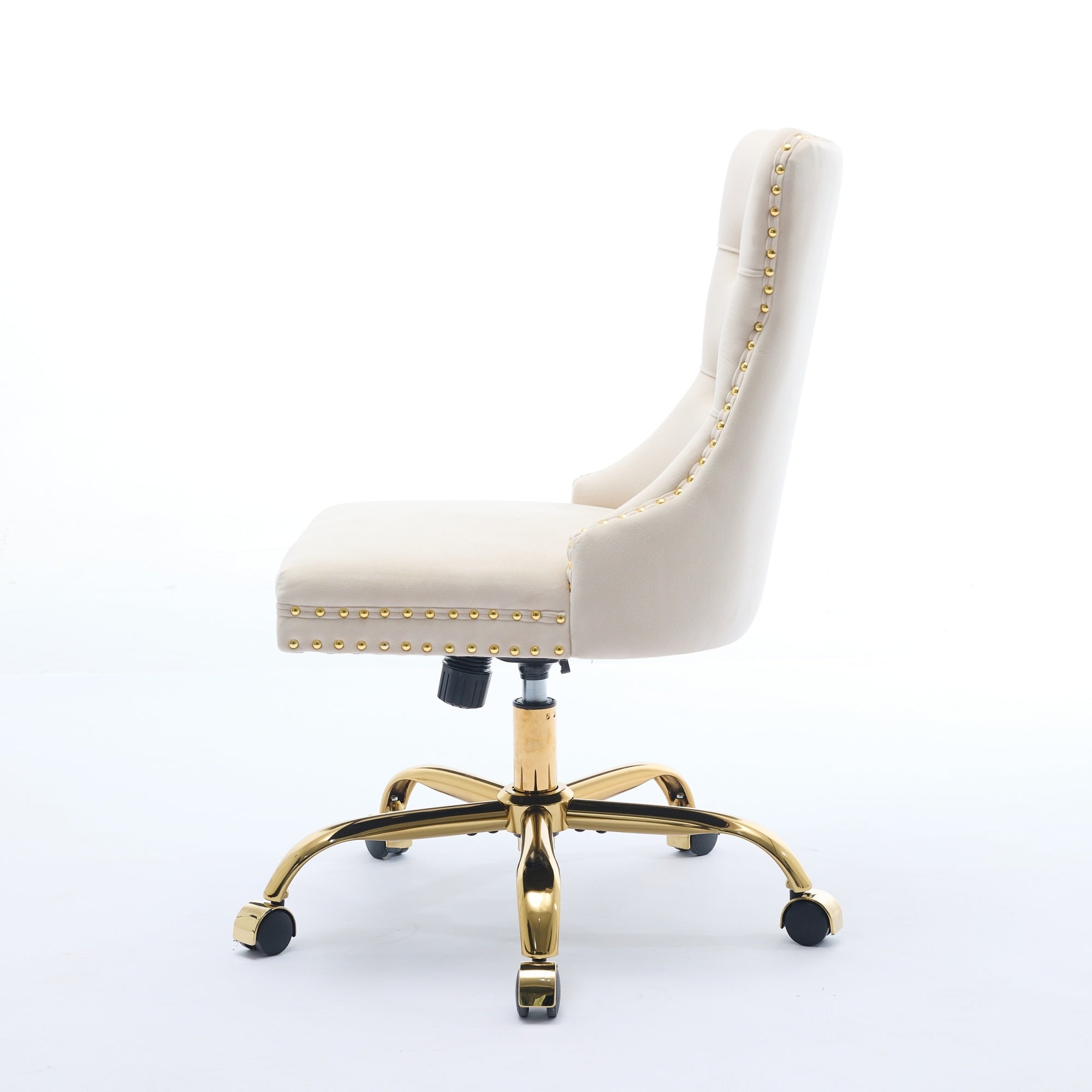 A&A Furniture Office Chair,Modern Velvet Upholstered Tufted Button Home Office Chair with Golden Metal Base,Adjustable Desk C