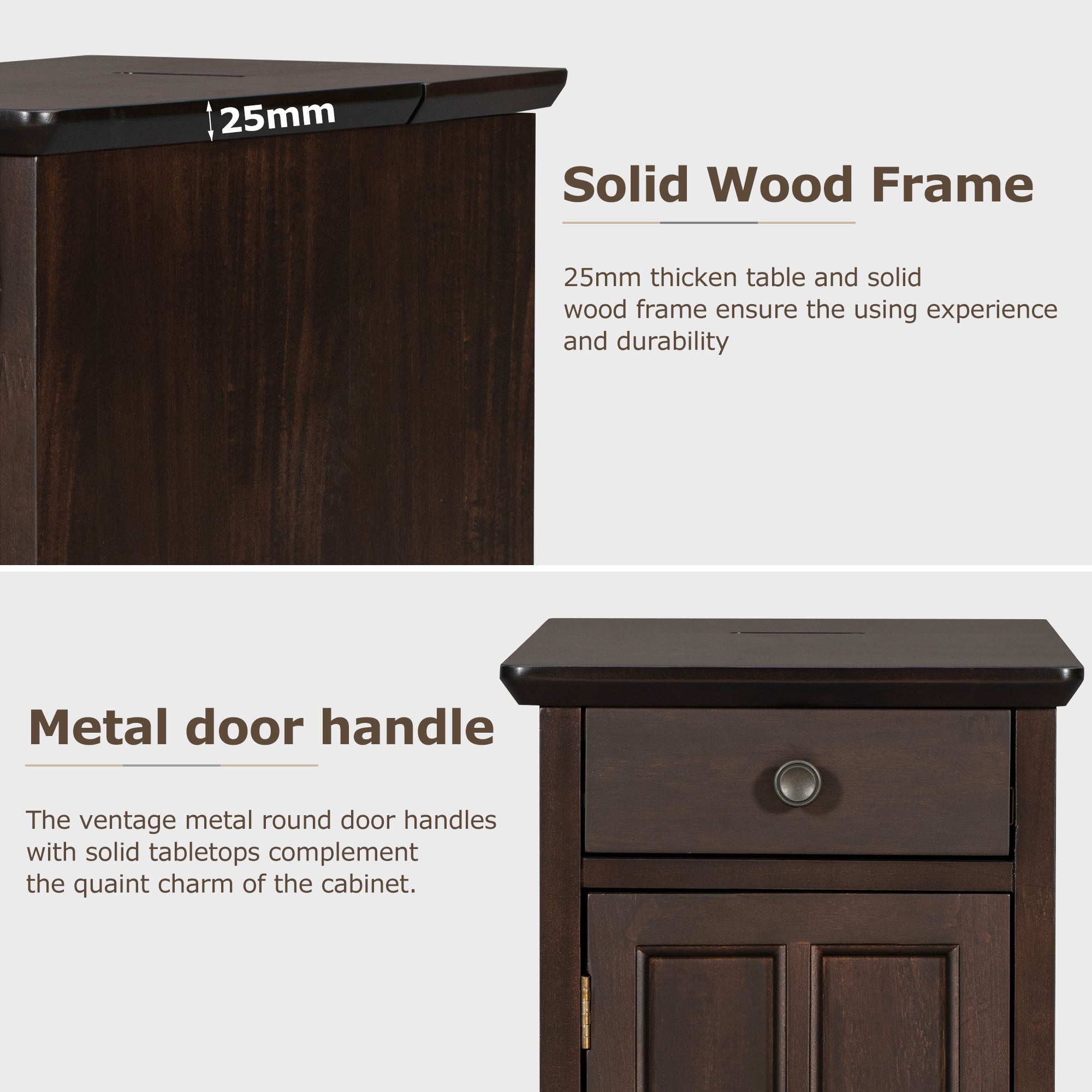 U-Can Classic Vintage Livingroom End Table Side Table with USB Ports and One Multifunctional Drawer with cup holders, Antique Espresso (Old SKU: WF296294AAP) - Grand Goldman Shop