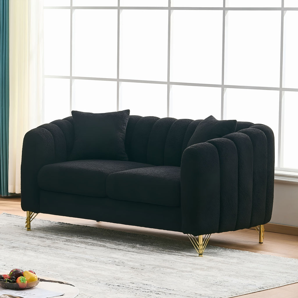 Modern Chenille Loveseat Sofa with Gold Metal Legs, Black Upholstery for Living Room and Bedroom - Grand Goldman Shop