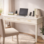 Cream White Vanity Desk with 3 Drawers, Modern Makeup Table or Writing Desk, Multipurpose Dressing Table for Bedroom, No Mirror Included - Grand Goldman Shop