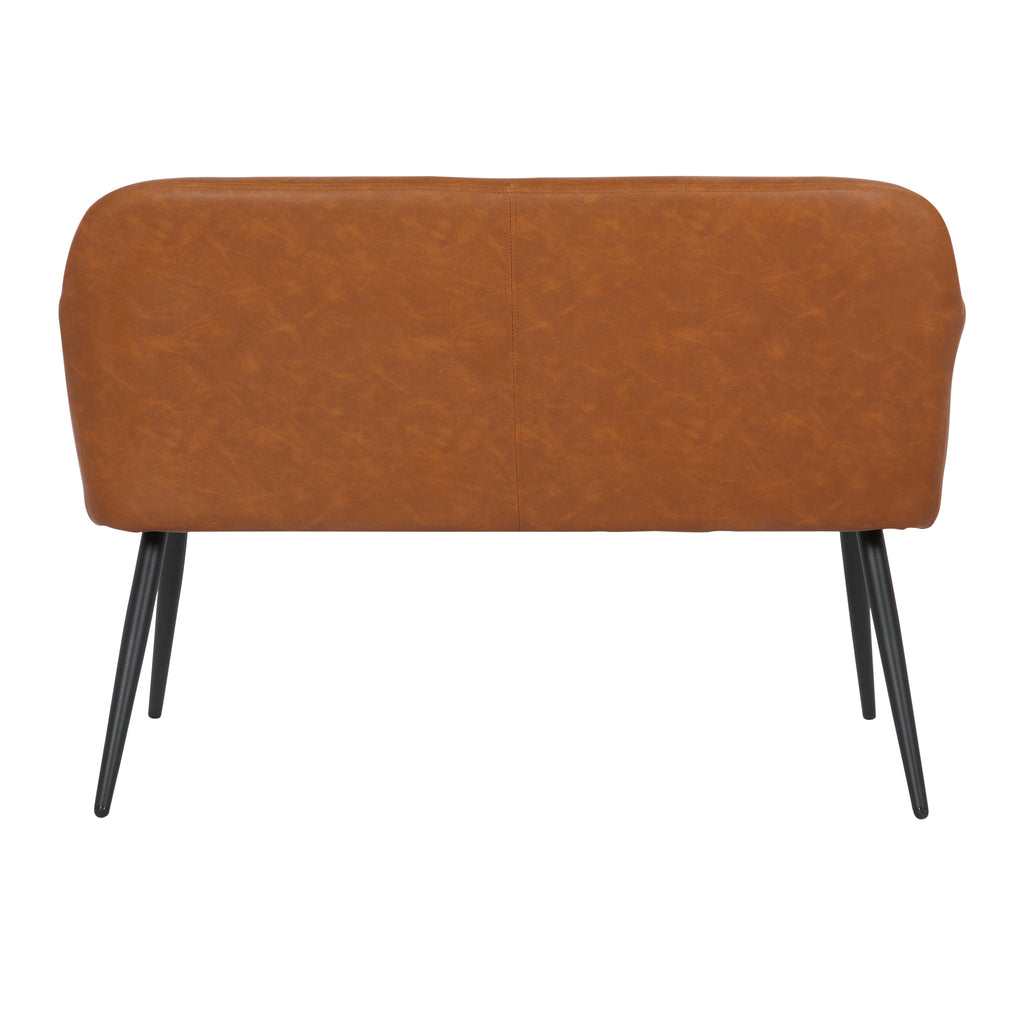 Daniella Industrial High Back Bench in Black Steel and Camel Faux Leather by - Grand Goldman Shop