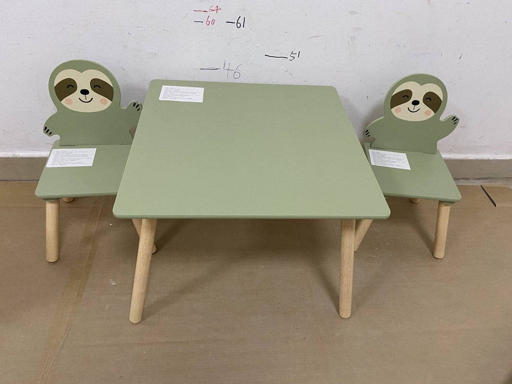 Kids Table and Chair Set with 2 Cute Sloth Chairs, Wooden Toddler Activity Table, Cute Animal Design Play & Study Set for Pla