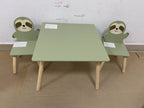 Kids Table and Chair Set with 2 Cute Sloth Chairs, Wooden Toddler Activity Table, Cute Animal Design Play & Study Set for Pla