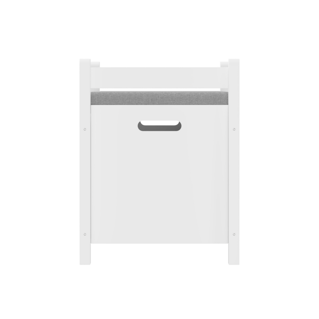 Kids Toy Box Chest White Storage Cabinet with Cushion Seat Bench Flip-Top Lid Safety Hinge for Nursery Playroom - Grand Goldm