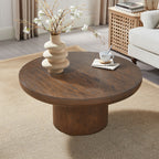 35.98inch Round Coffee Table with Cylindrical Leg,Wood Veneer Tabletop Table,Rounded Sofa Side Table for living Room Office,Brown - Grand Goldman Shop