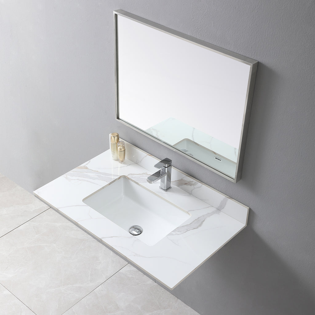 Montary 37inch bathroom vanity top stone carrara gold new style tops with rectangle undermount ceramic sink and single faucet hole - Grand Goldman Shop