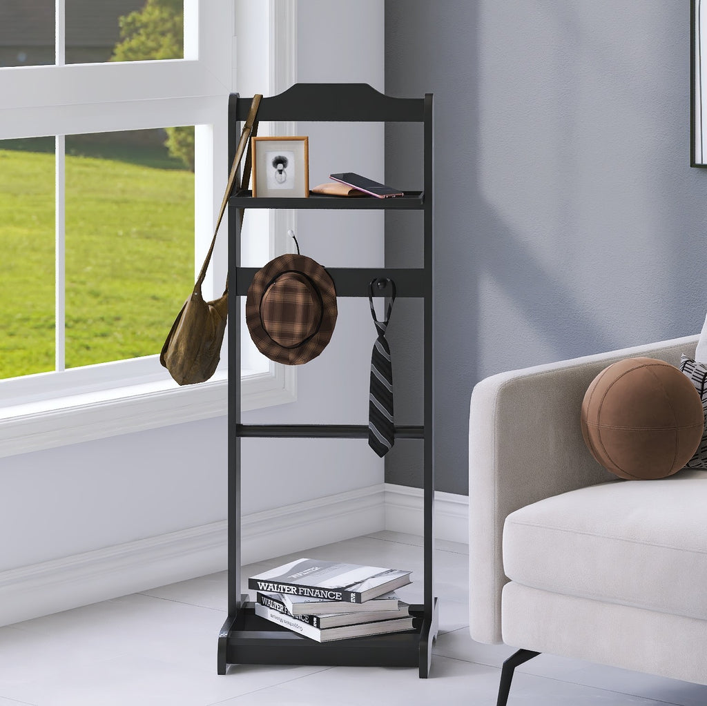 Accent Portable Garment Rack,Clothes Valet Stand with Storage Organizer,Black Finish - Grand Goldman Shop