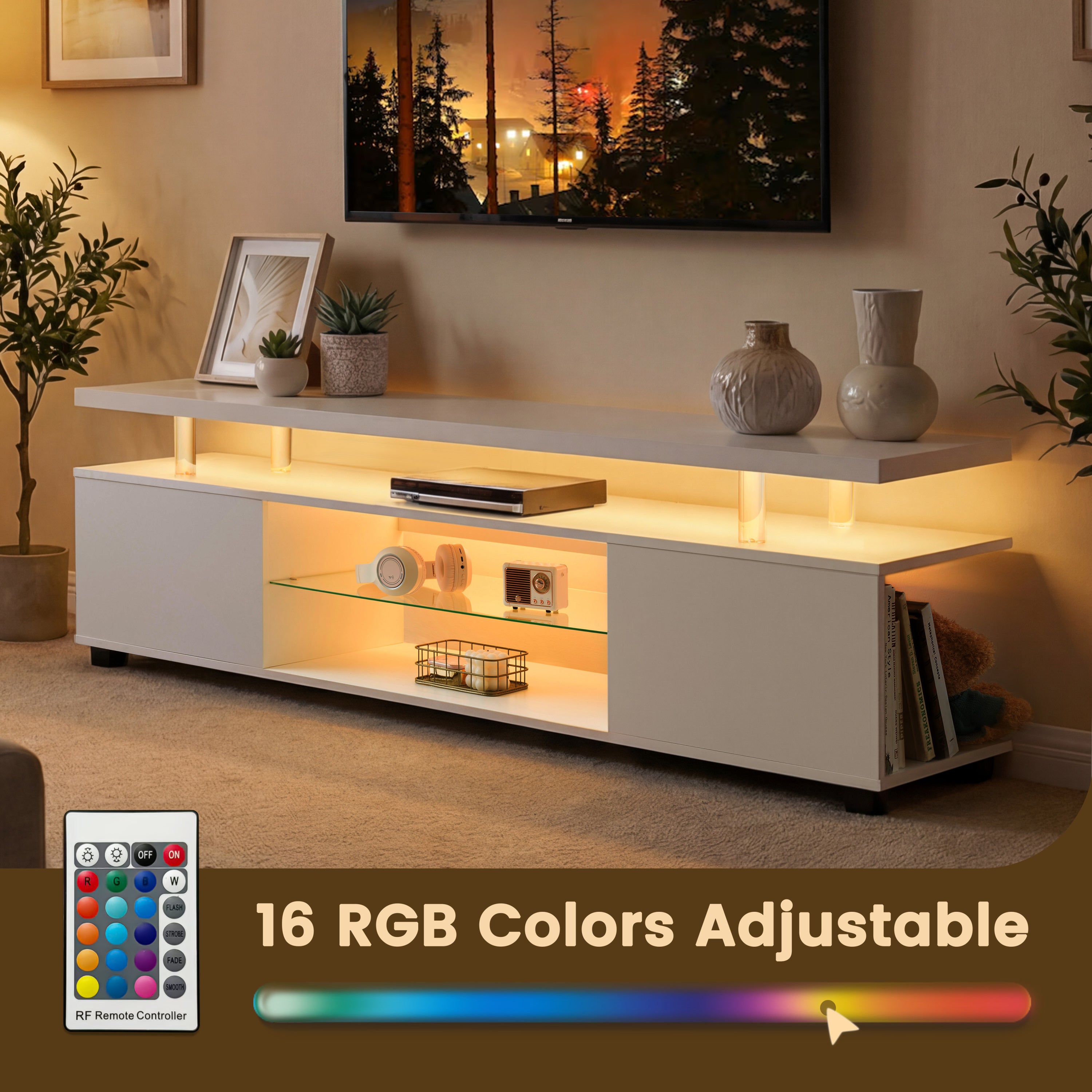 TV Stand for 60 Inch TV LED Gaming Entertainment Center Media Storage Console Table with Large Side Cabinet for Living Room( White) - Grand Goldman Shop