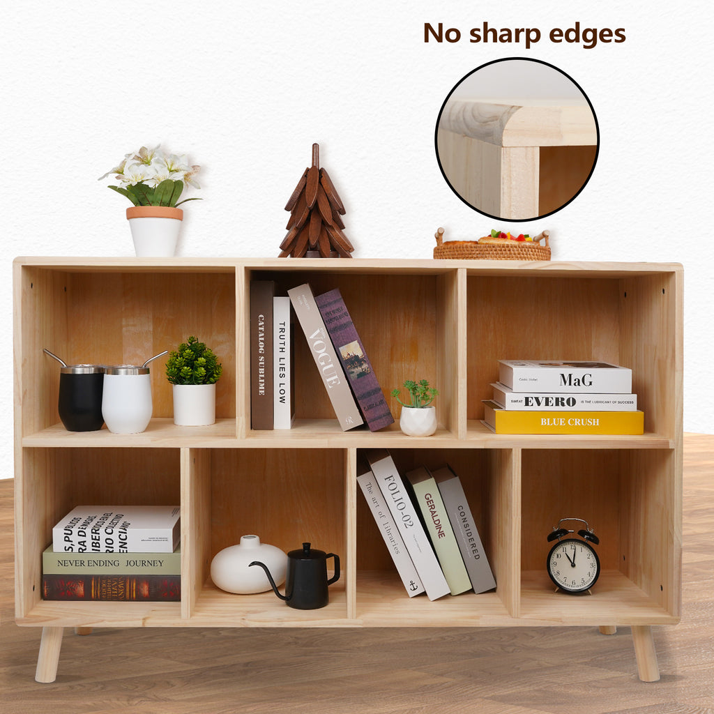 Pine Wood 7 Cube Bookshelf, 45.0'L x 28.5' H Storage Organizer for Books/Toys/Home, Modern Wooden Bookcase for Home/Office | 