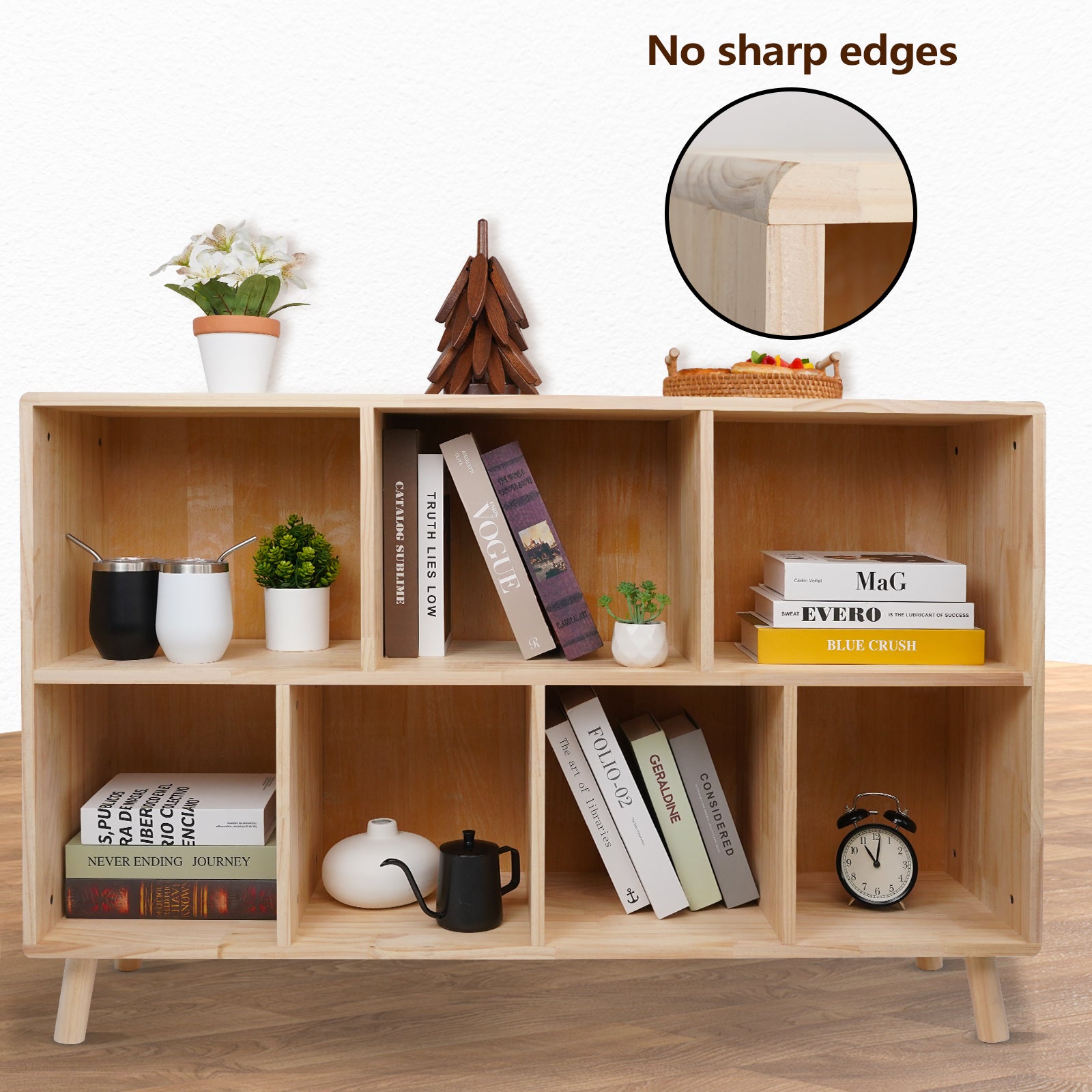 Pine Wood 7 Cube Bookshelf, 45.0'L x 28.5' H Storage Organizer for Books/Toys/Home, Modern Wooden Bookcase for Home/Office | 