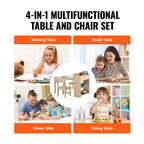 Kids Art Table and 2 Chairs, 2-in-1 Toddler Craft and Play Activity Table, Wood Toddler Table and Chair Set with A Cabinet fo