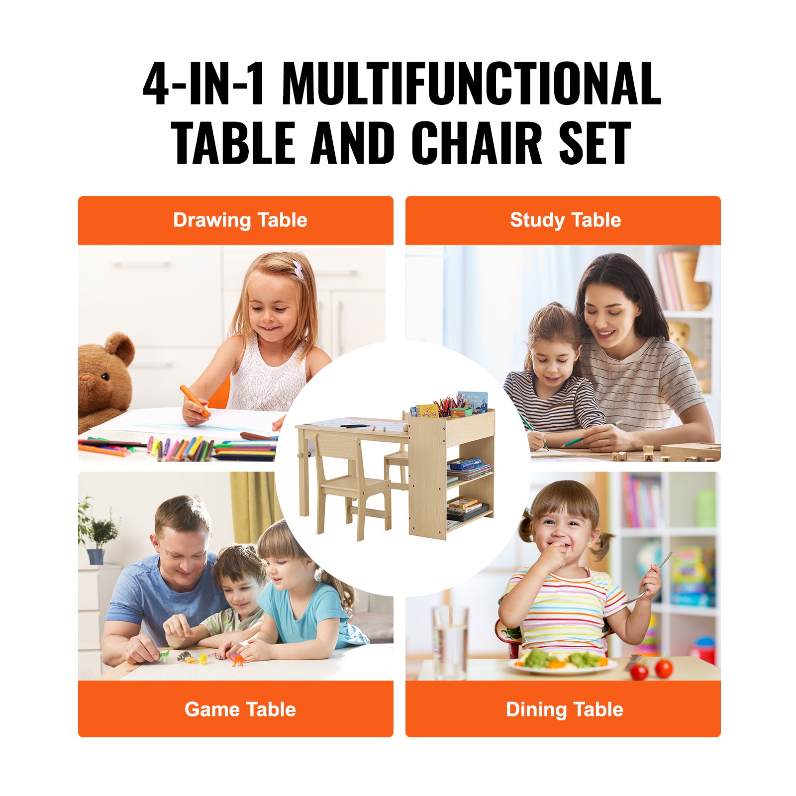Kids Art Table and 2 Chairs, 2-in-1 Toddler Craft and Play Activity Table, Wood Toddler Table and Chair Set with A Cabinet fo