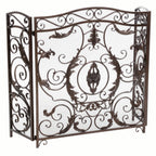 Waterbury Traditional Fireplace Screen with Gold Flower on Black Iron Frame, 53.50x36.50 - Grand Goldman Shop