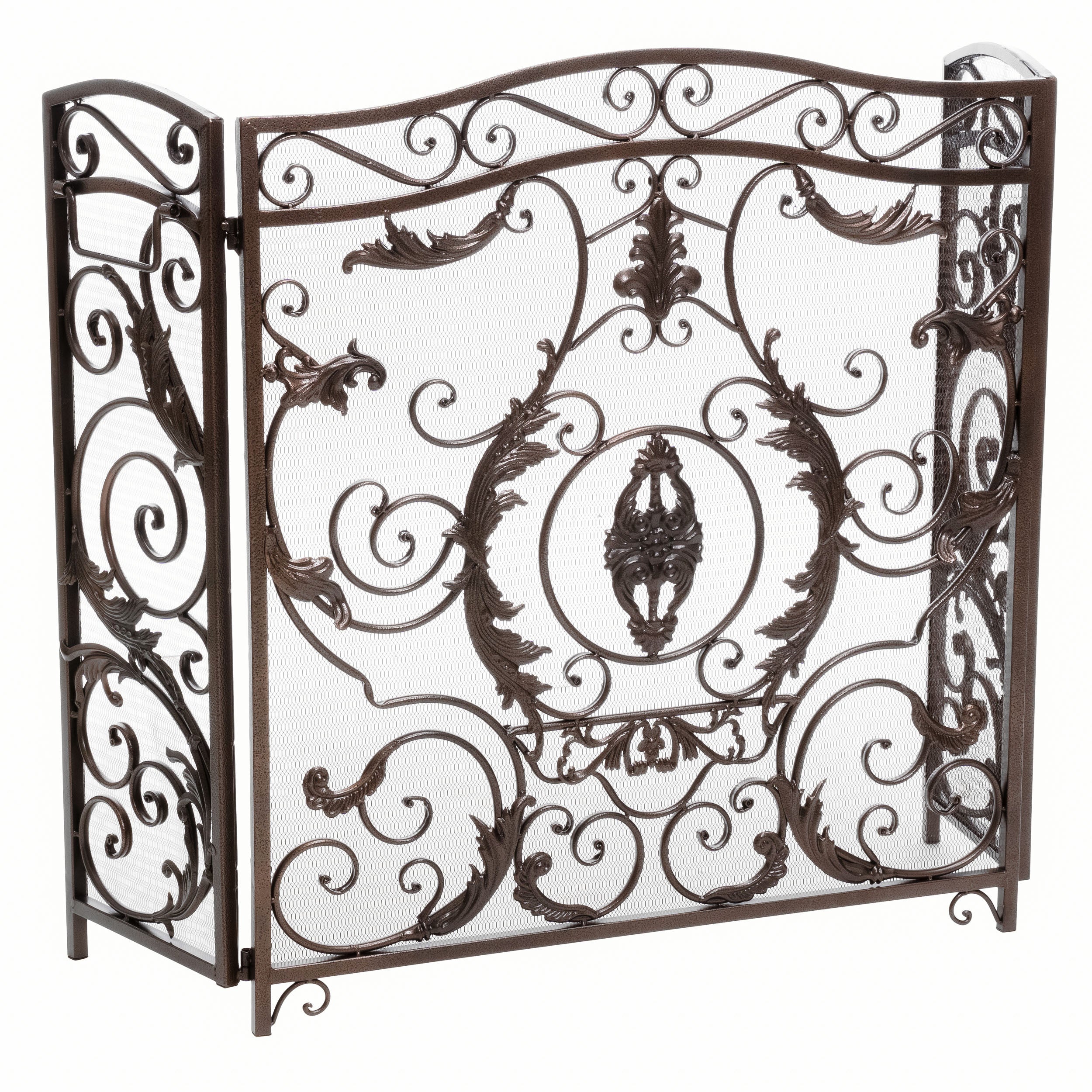 Waterbury Traditional Fireplace Screen with Gold Flower on Black Iron Frame, 53.50x36.50 - Grand Goldman Shop