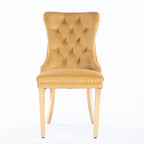 A&A Furniture,Nikki Collection Modern, High-end Tufted Solid Wood Contemporary Velvet Upholstered Dining Chair with Golden Stainless Steel Plating Legs,Nailhead Trim,Set of 2,Gold, SW1601GL - Grand Goldman Shop