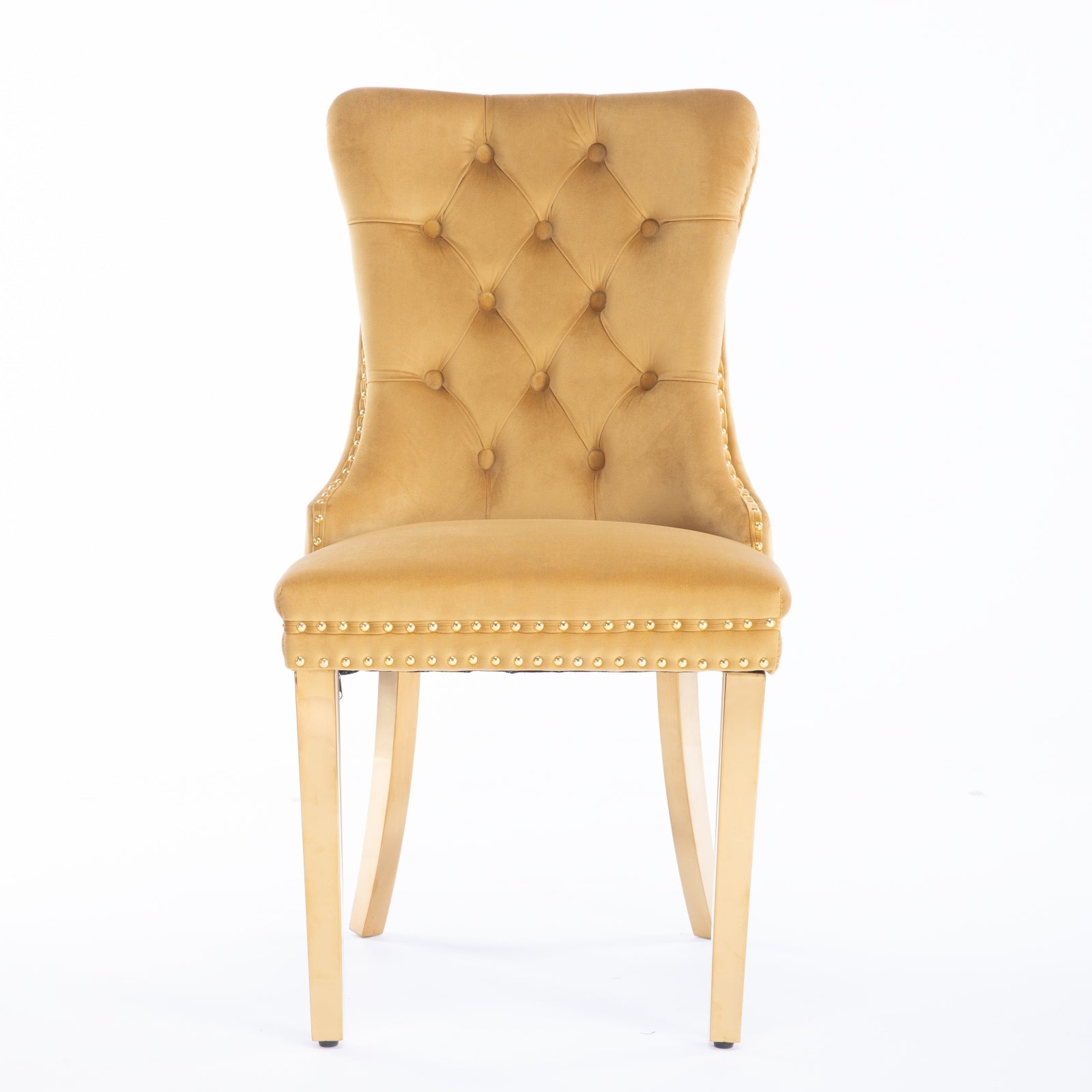 A&A Furniture,Nikki Collection Modern, High-end Tufted Solid Wood Contemporary Velvet Upholstered Dining Chair with Golden Stainless Steel Plating Legs,Nailhead Trim,Set of 2,Gold, SW1601GL - Grand Goldman Shop