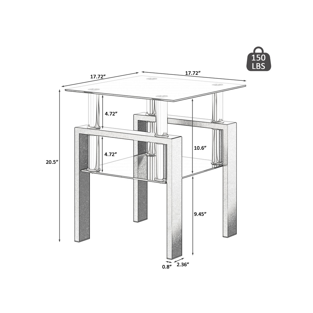 Modern Tempered Glass Tea Table Coffee Table End Table, Black, Square, 1-Piece for Living Room - Grand Goldman Shop
