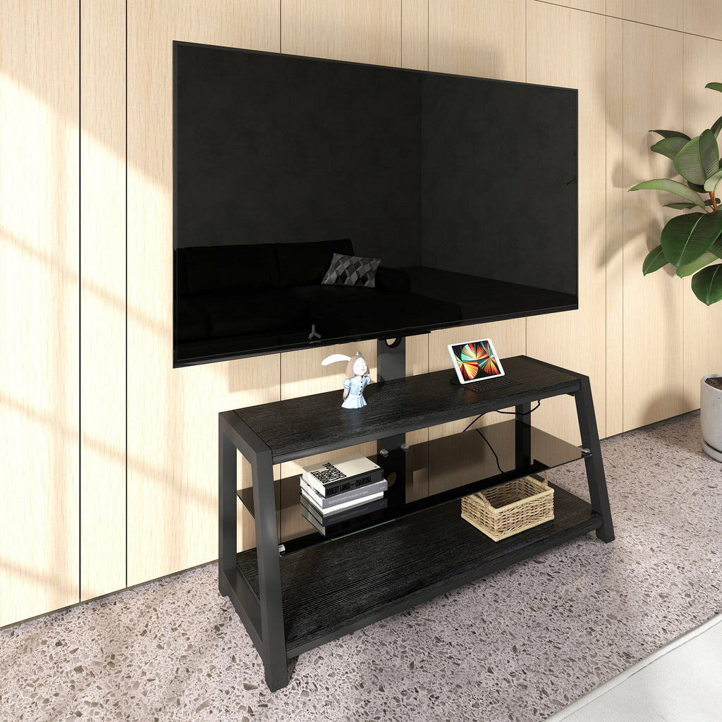 Wooden Storage TV Stand Black Tempered Glass Height Adjustable Universal Swivel Entertainment Center With Mount TV Stand,black - Grand Goldman Shop