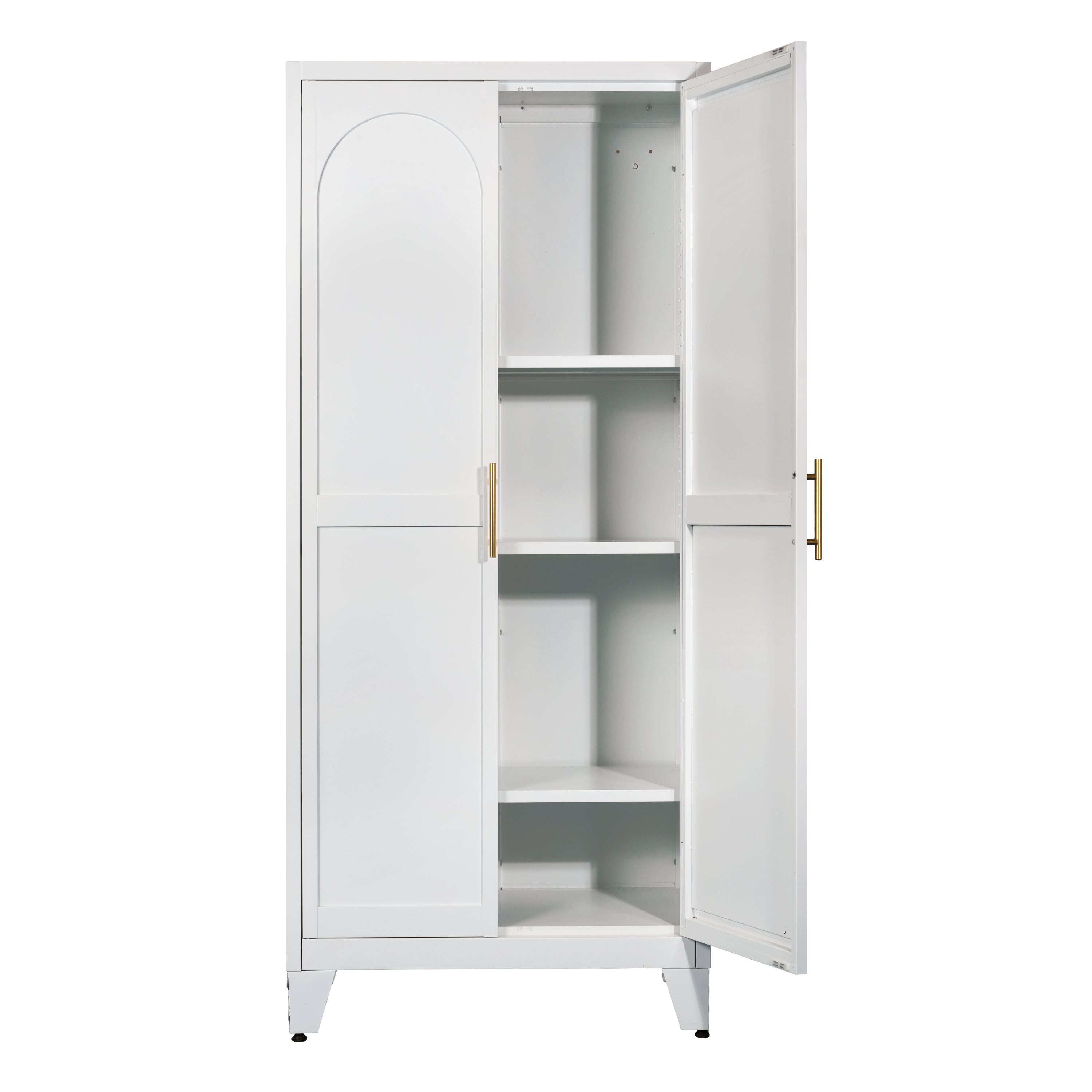 71'' 2 Shapely Doors Cabinet, Metal Storage Cabinet with Doors and Adjustable Shelves, for Bedroom, Living Room, Kitchen (White) - Grand Goldman Shop