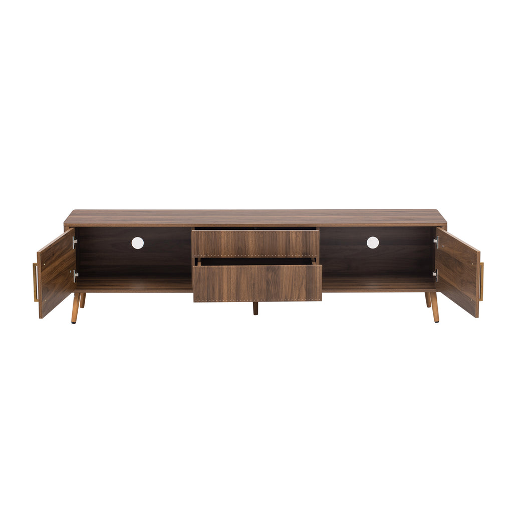 Mid Century TV Stand with 2 Drawers, Media Console Table for TVs up to 80'', Walnut Finish Solid Wood and MDF Entertainment Center for Living Room, Bedroom, Home Theatre - Grand Goldman Shop