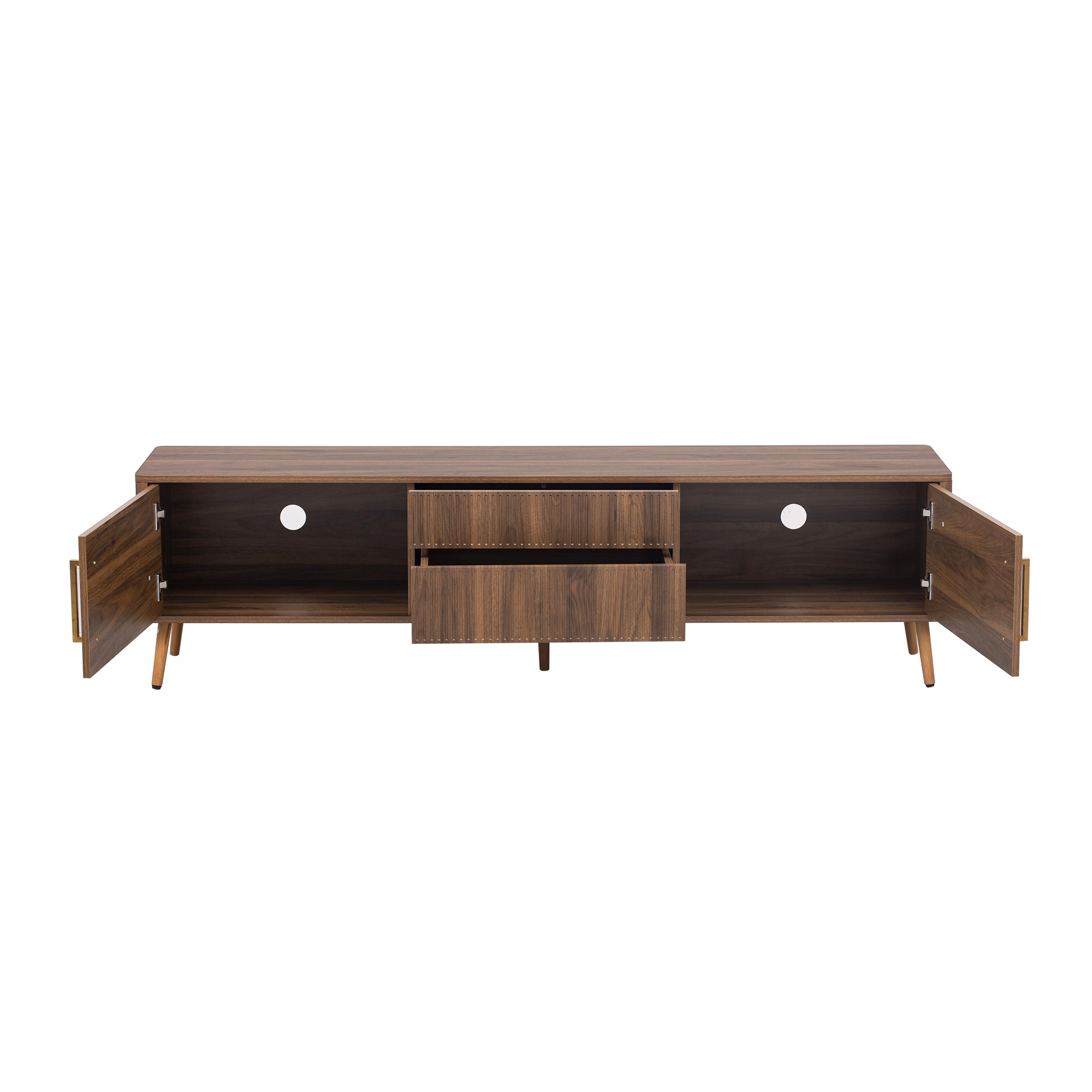 Mid Century TV Stand with 2 Drawers, Media Console Table for TVs up to 80'', Walnut Finish Solid Wood and MDF Entertainment Center for Living Room, Bedroom, Home Theatre - Grand Goldman Shop