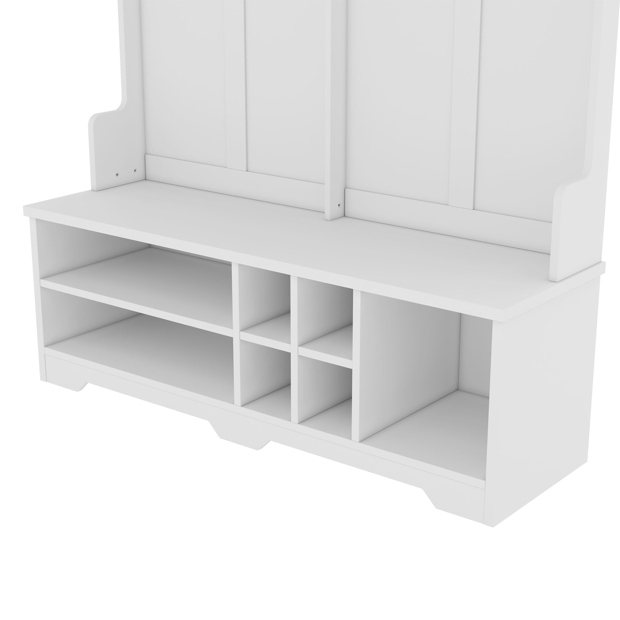 Modern Hallway Hall Tree with Metal Hooks and Storage Space, Multi-Functional Entryway Coat Rack with Shoe Cubbies, White - Grand Goldman Shop
