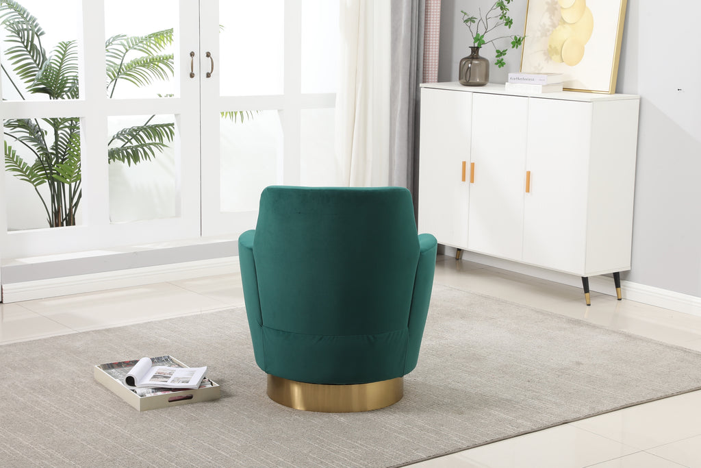 Velvet Swivel Barrel Chair, Swivel Accent Chairs Armchair for Living Room, Reading Chairs for Bedroom Comfy, Round Barrel Chairs with Gold Stainless Steel Base (Emerald) - Grand Goldman Shop