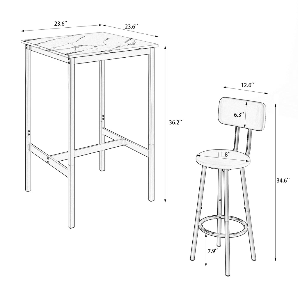 Bar table, equipped with 2 bar stools , with backrest and partition (Rustic Brown) - Grand Goldman Shop