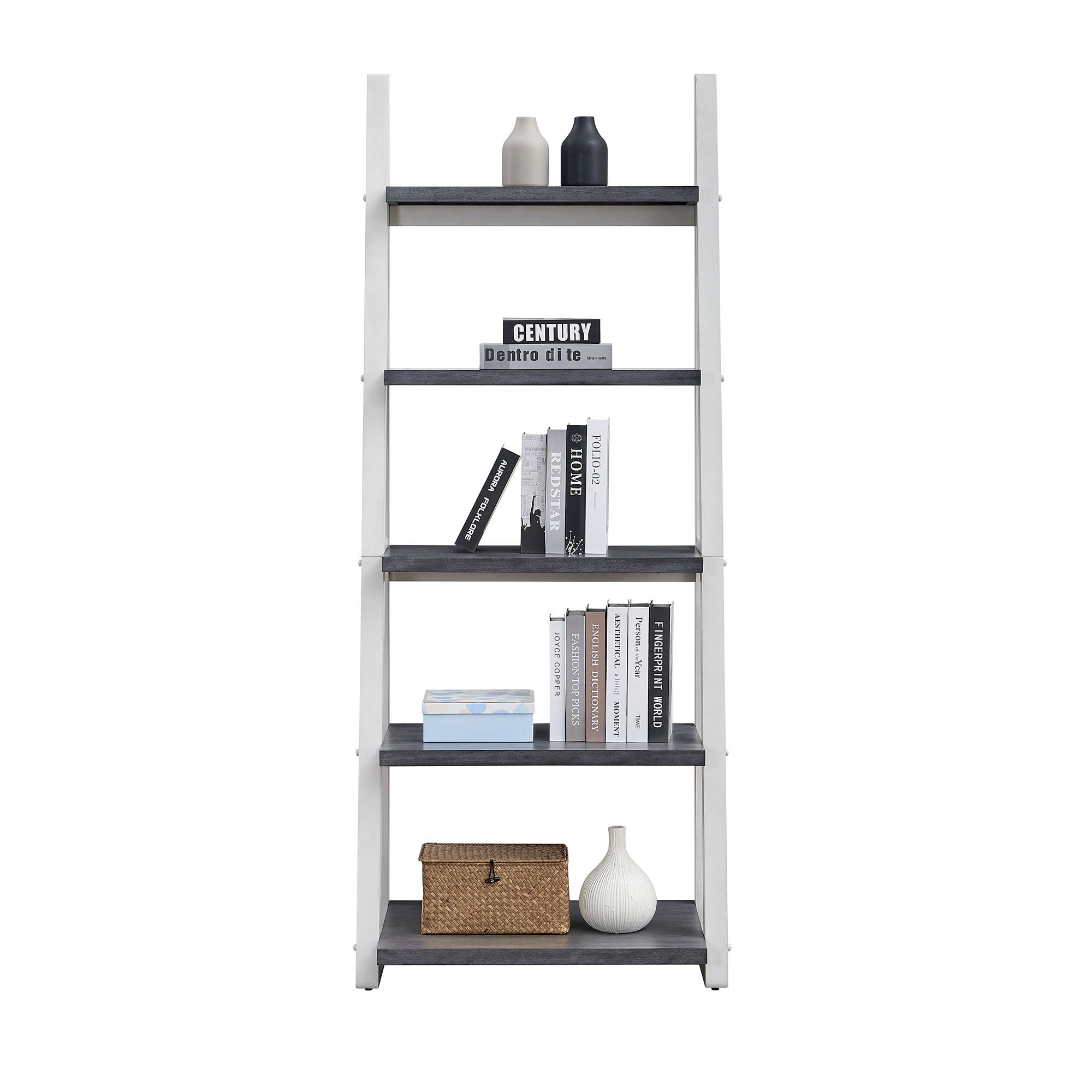 5-Tier Shelves,Bookshelf, Storage Rack, Bookcase with Rubber Wood Frame, Ladder Shelf for Living Room, Home Office, Kitchen, 