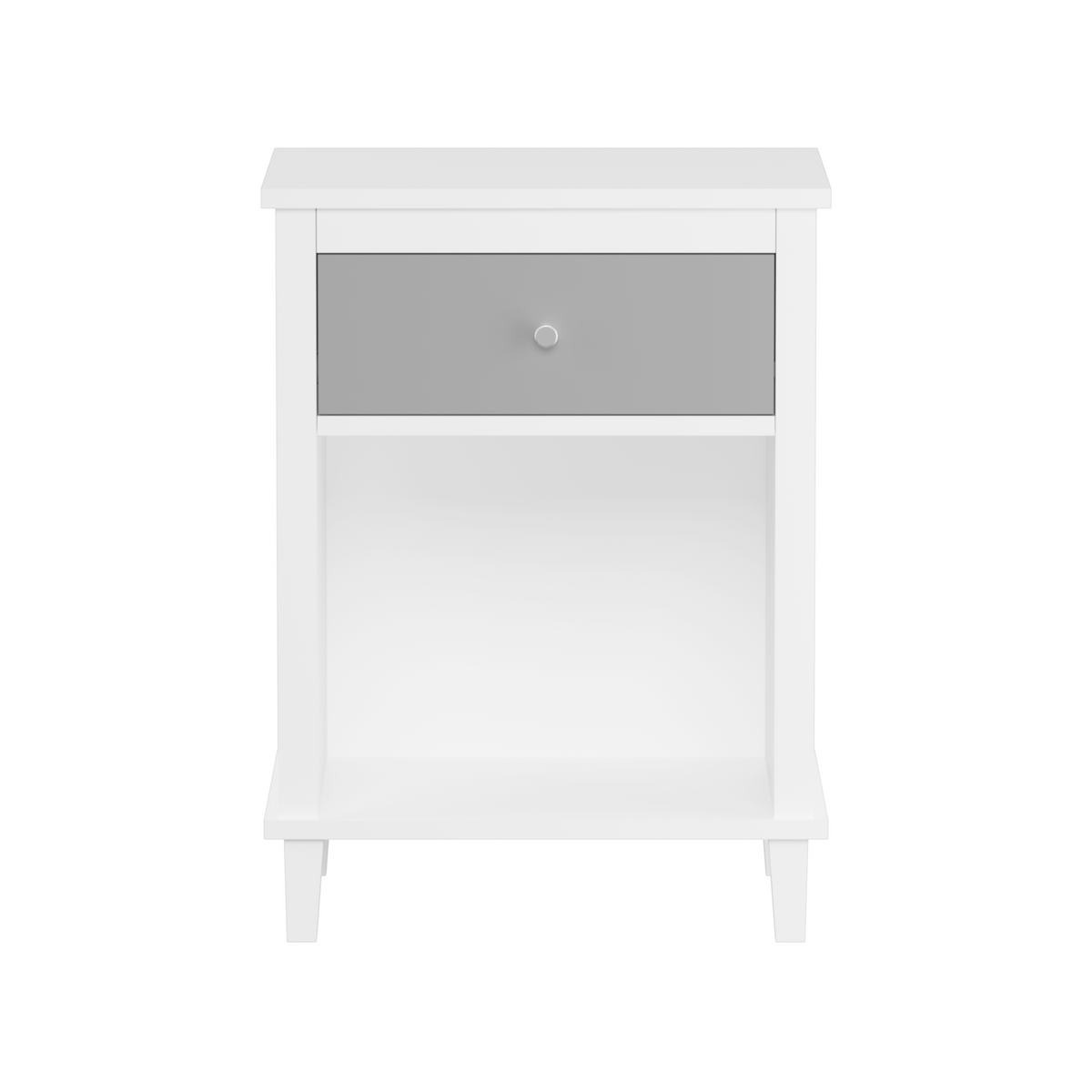 Gray+Silver Handle Wooden Nightstand 26.77''H with One Drawer One Shelf for Kids and Adults, White+Gray Finish MDF - Grand Goldman Shop