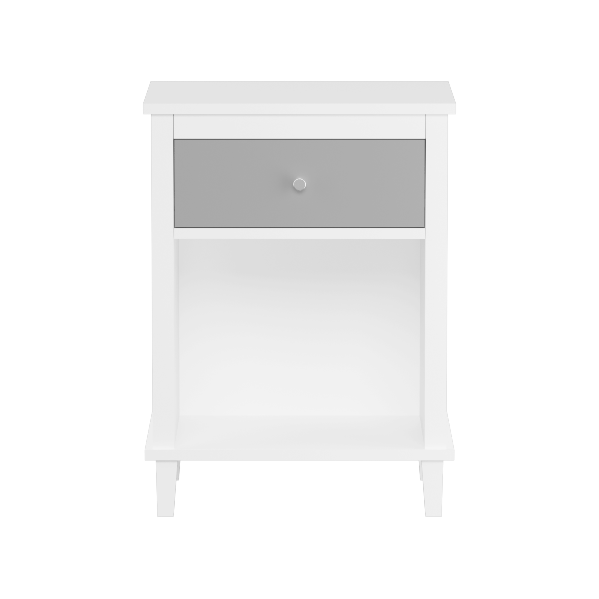 Gray+Silver Handle Wooden Nightstand 26.77''H with One Drawer One Shelf for Kids and Adults, White+Gray Finish MDF - Grand Goldman Shop