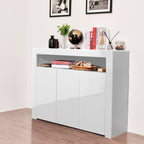 Living Room Sideboard Storage Cabinet WHITE  High Gloss with LED Light, Modern Kitchen Unit Cupboard Buffet Wooden Storage Display Cabinet TV Stand with 3 Doors for Hallway Dining Room - Grand Goldman Shop