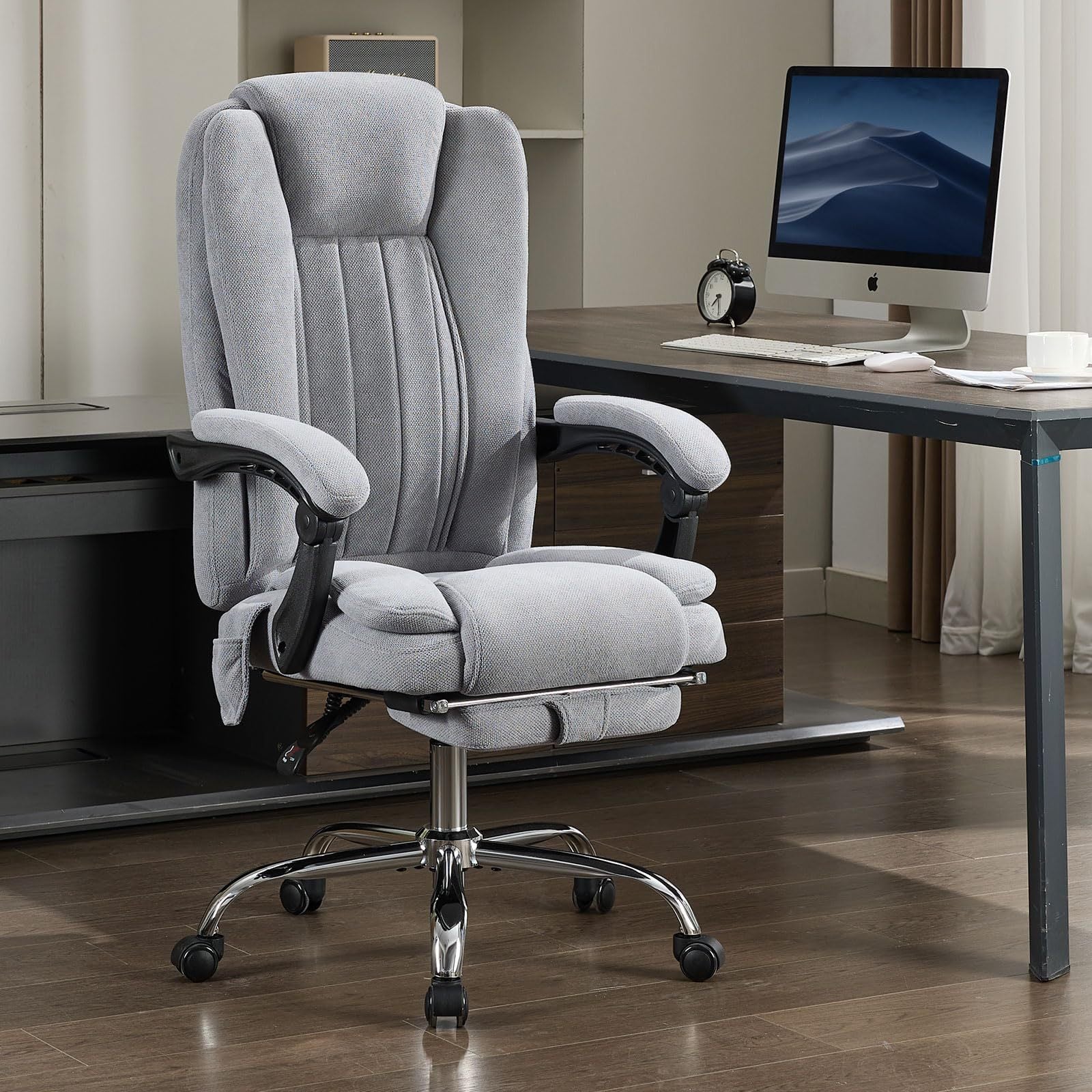 Massage Office Chair with Heat and 6 Vibration Points,Executive Office Chair with Foot Rest and Padded Armrests,Reclining Bac