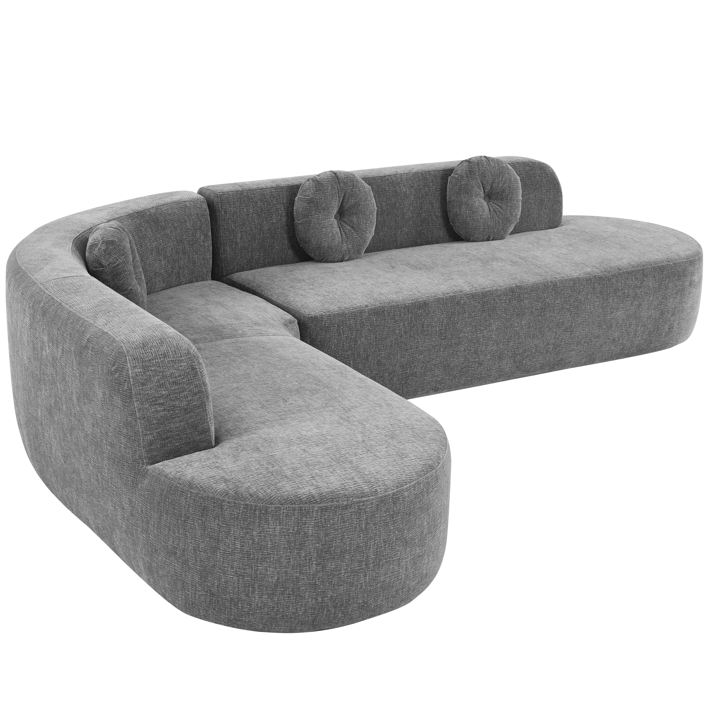 Mirod 122'' Extra Large Sectional Sofa Soft Fabric Upholstery, Elegant Curved Design with Three Round Cushions , High-Resilience Foam for Ultimate Comfort - Grand Goldman Shop