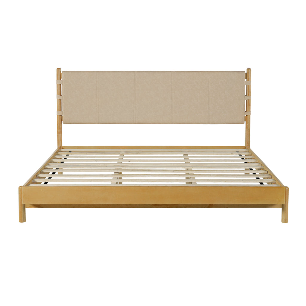 Modern King Bed Frame Set with 2 Nightstands, Beige Wood Platform Bed with Headboard and Matching Bedside Tables for Bedroom - Grand Goldman Shop