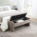 Modern Upholstered Bed End Bench with Storage, Comfy Linen Grey Brown Foot Rest - Grand Goldman Shop