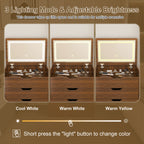 3-in-1 Vanity Desk with Flip Top Lighted Mirror & Storage Stool, Compact Makeup Dressing Table in Walnut Finish, 23.62L - Grand Goldman Shop