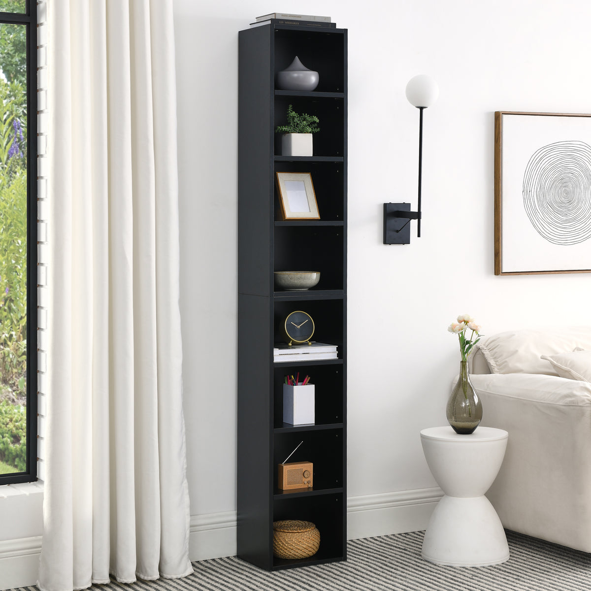 8-Tier Media Tower Rack, CD DVD Slim Storage Cabinet with Adjustable Shelves, Tall Narrow Bookcase Display Bookshelf for Home Office,Multi-functional double-decker bookcase - Grand Goldman Shop