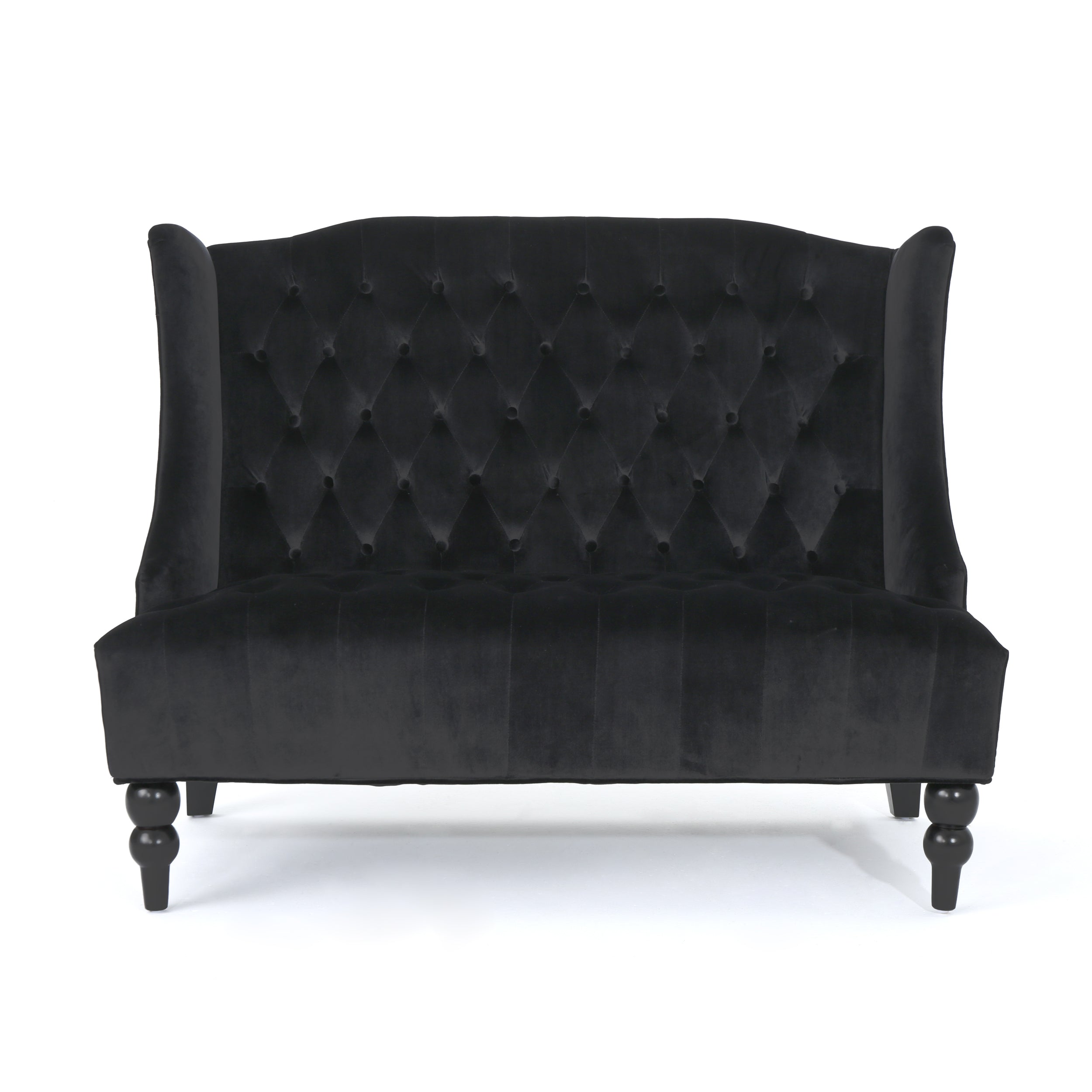Nurturing Upholstered Loveseat with Wing Back and Diamond Tufting, Black - Grand Goldman Shop