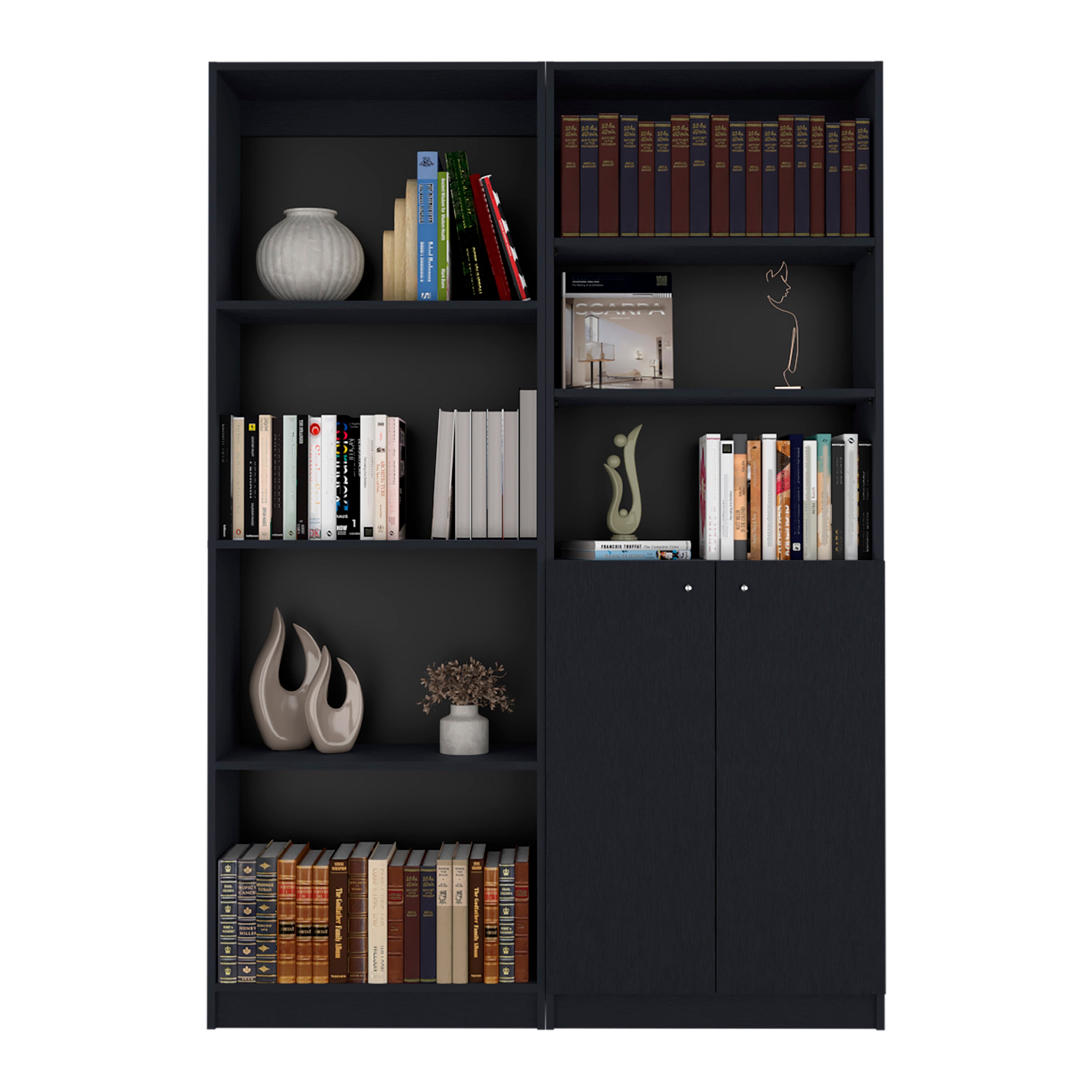 Dupree 2 Piece Home Bookcase set, 49' Wide with 9 Shelves ,  Living Room  Black - Grand Goldman