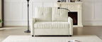 Modern 53.9' Loveseat Pull-out Sofa Bed with Adjustable Backrest, Cup Holders, Charging Ports & Side Storage in Beige Chenille - Grand Goldman Shop