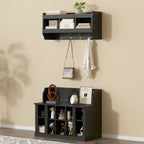 ON-TREND Shoe Storage Bench with Shelves and 4 Hooks, Elegant Hall Tree with Wall Mounted Coat Rack, Entryway Organizer For Hallway, Foyer, Mudroom, Black - Grand Goldman Shop