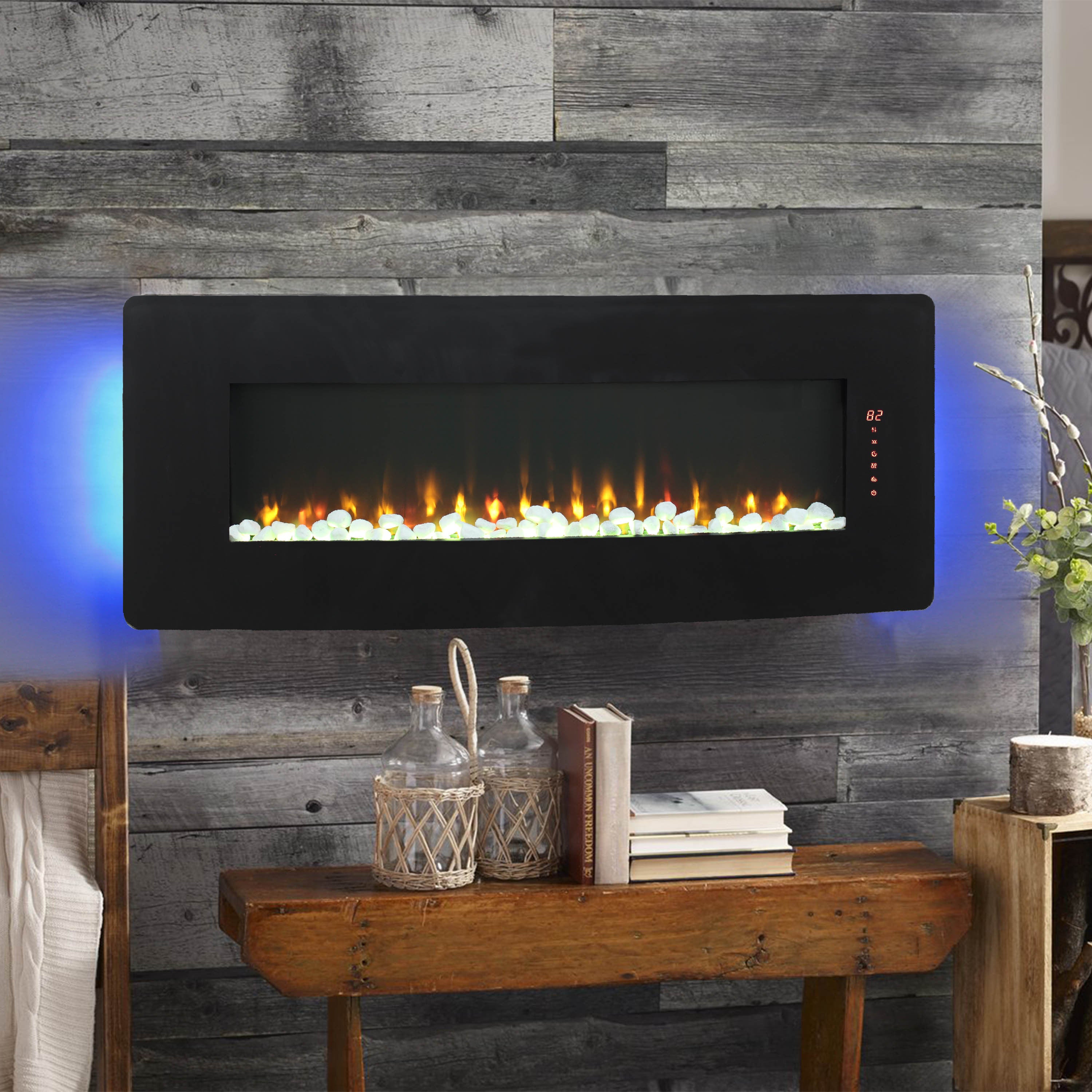 48 inch Curved Front Wall Mounted Electric Fireplace with remote and multi color flame & emberbed - Grand Goldman Shop