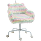 HOMCOM Fluffy Unicorn Office Chair with Mid-Back and Armrest Support, 5 Star Swivel Wheel White Base, Rainbow - Grand Goldman