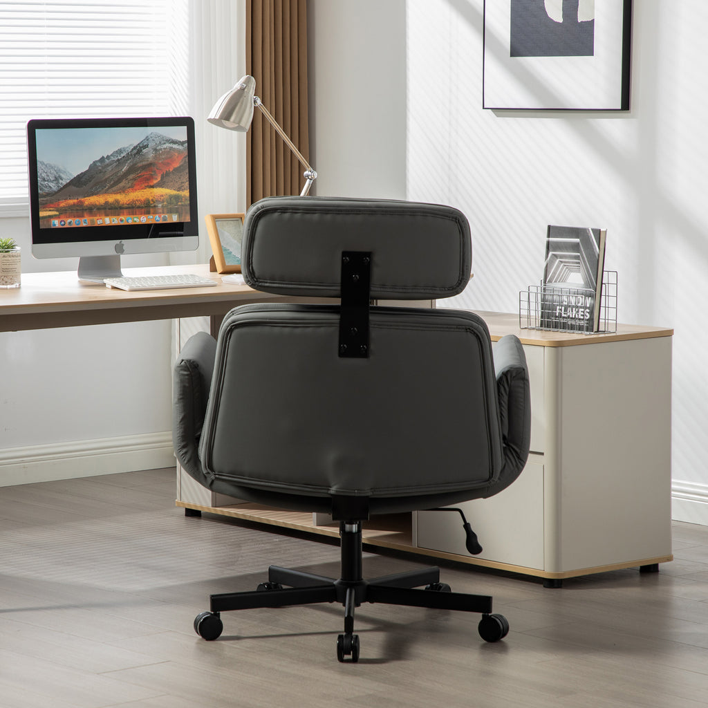 Criss Cross Chair with Adjustable Armrests & Wheels & Headrest, PU Lounge Vanity Desk Chair with Wide Seat for Cross-Legged S