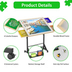 Wooden 1500 Pieces Puzzle Table with Drawer, 35'*27.17' Adjustable Puzzle Table, 360° Tilting Puzzle Table with Legs and Whee