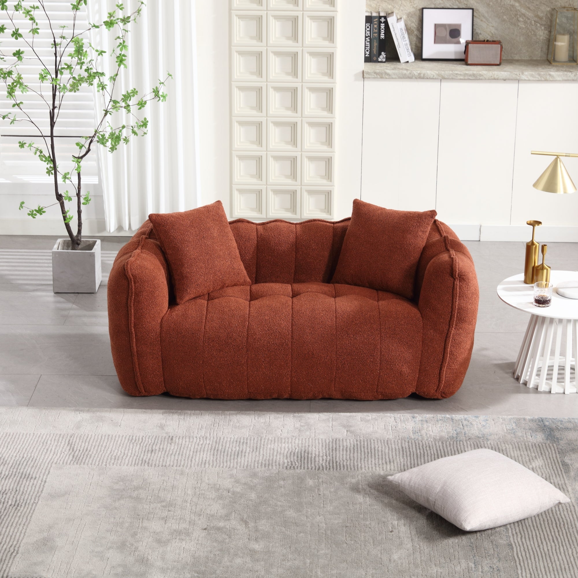 Cozy Beanbag Chair with High Resilience Foam Core for Two - Red Chenille, 66x35x25 inches - Grand Goldman Shop